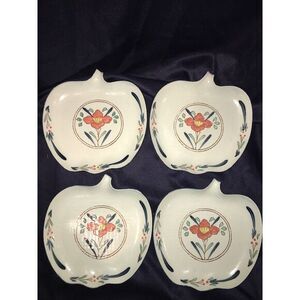 Neiman Marcus Japan Porcelain Apple Shape Plate Set Hand Painted Floral Ceramic‎